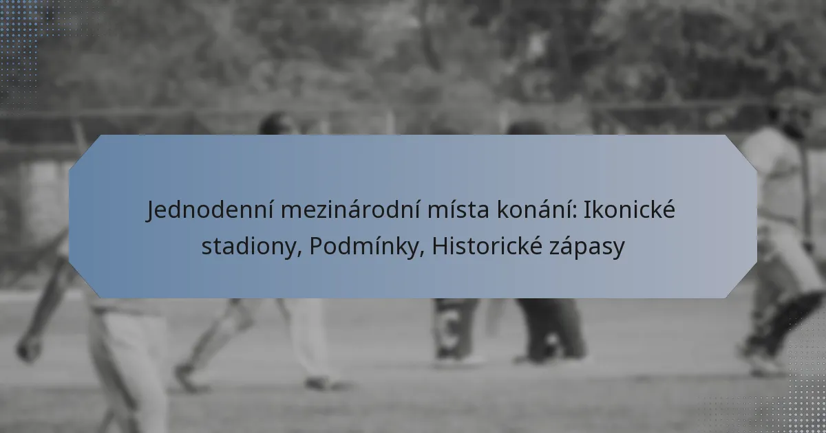 Jednodenní mezinárodní místa konání: Ikonické stadiony, Podmínky, Historické zápasy