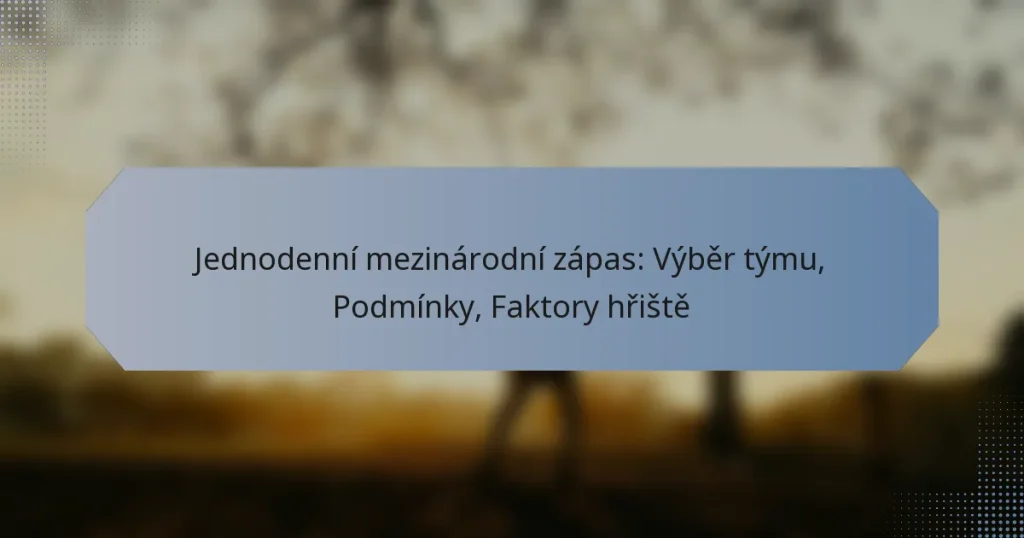 Jednodenní mezinárodní zápas: Výběr týmu, Podmínky, Faktory hřiště