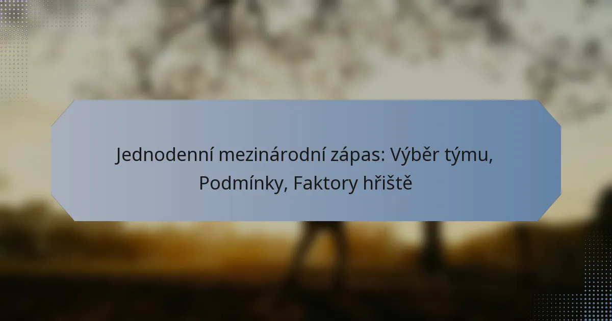 Jednodenní mezinárodní zápas: Výběr týmu, Podmínky, Faktory hřiště