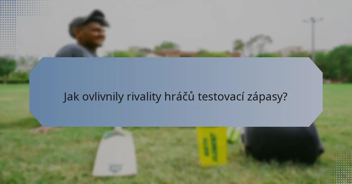 Jak ovlivnily rivality hráčů testovací zápasy?