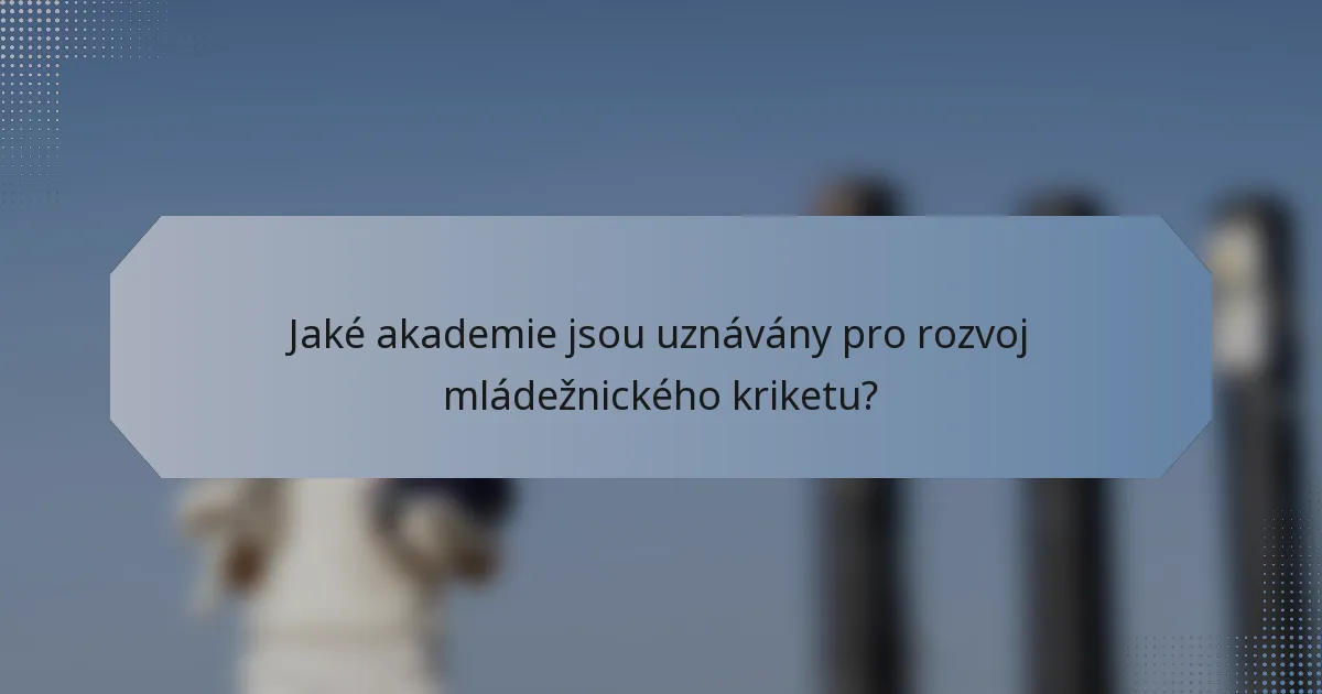 Jaké akademie jsou uznávány pro rozvoj mládežnického kriketu?