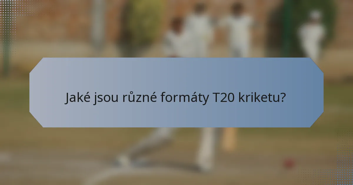 Jaké jsou různé formáty T20 kriketu?